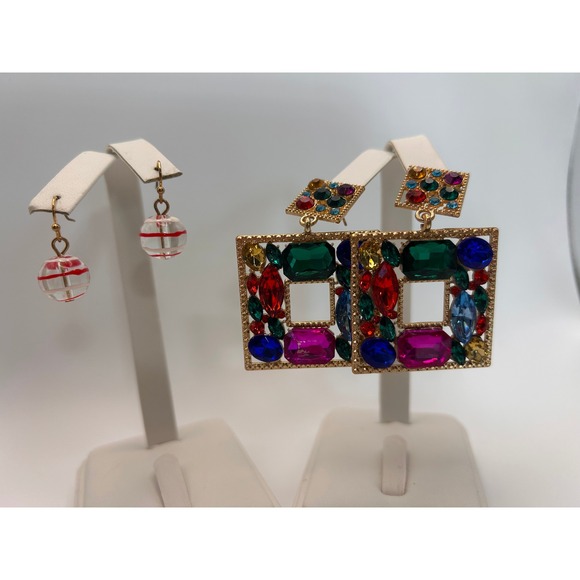 Unbranded Jewelry - Earring Set Women OS Multicolor Good Gemstone Square & Striped Orb